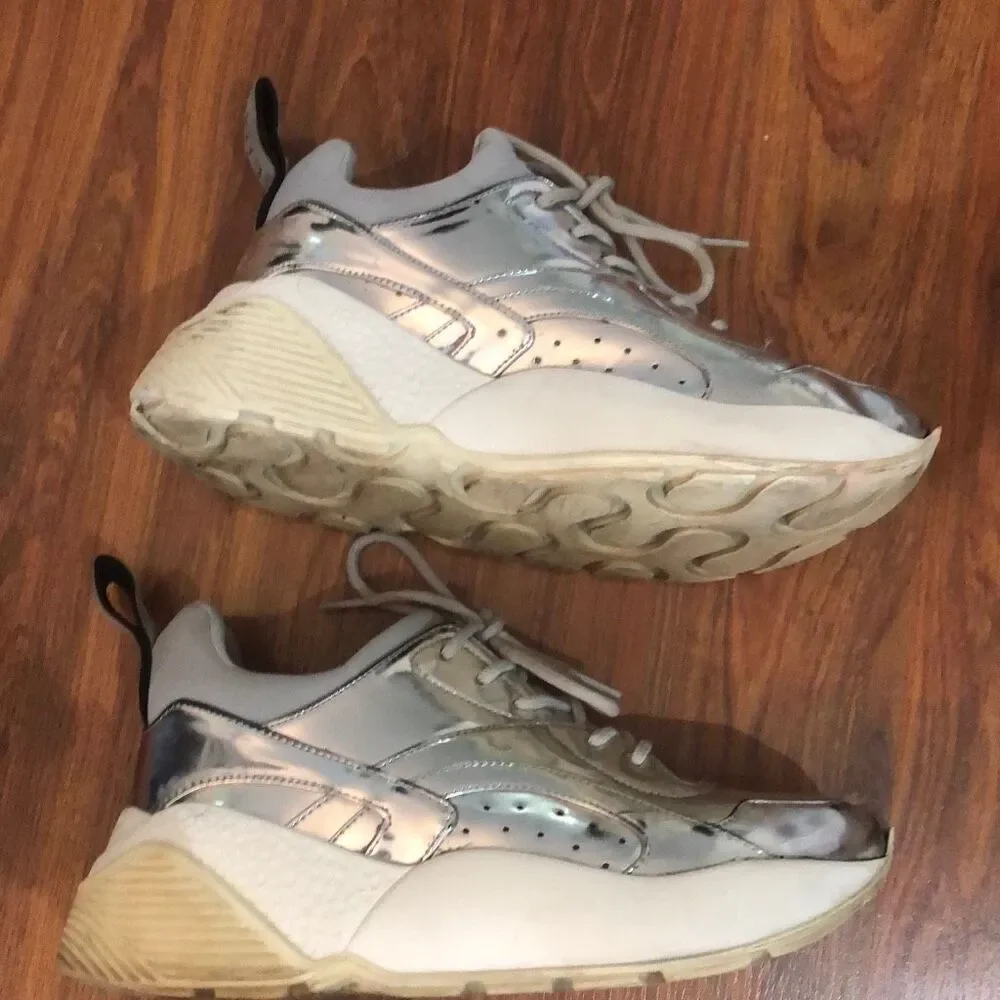 Stella McCartney silver Text sole sneakers, size 7